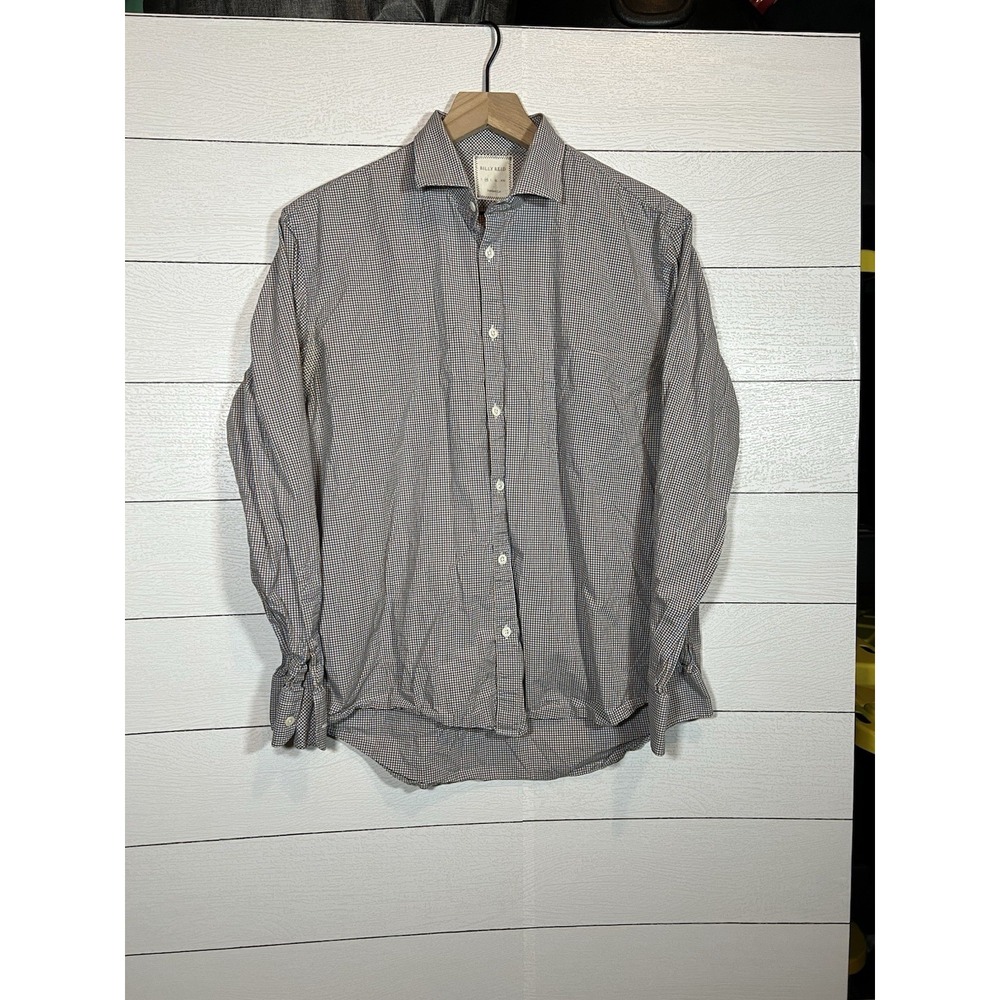 Billy Reid Medium Standard Cut Men's Button Up Dress Shirt Blue Orange Gingham